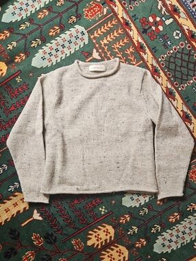 Handframed Fine Guage 100%Wool Rollneck Sweater In Speckled Oatmeal